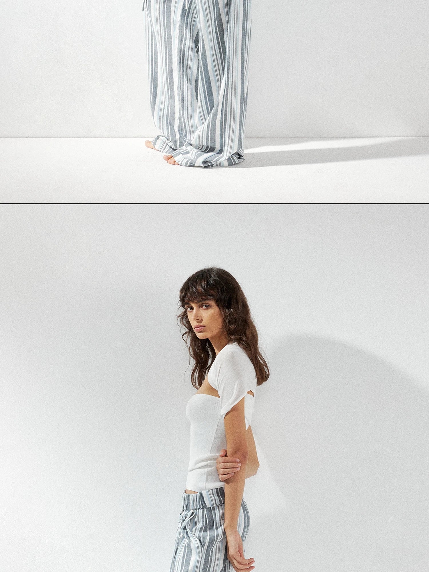 kvkv Low Waist Striped Linen Drawstring Wide Leg Pants