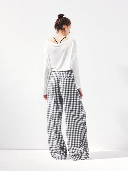 kvkv Low Waist Textured Check Wide Leg Trousers