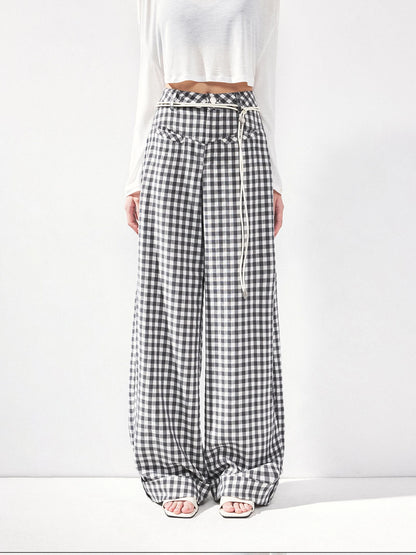 kvkv Low Waist Textured Check Wide Leg Trousers