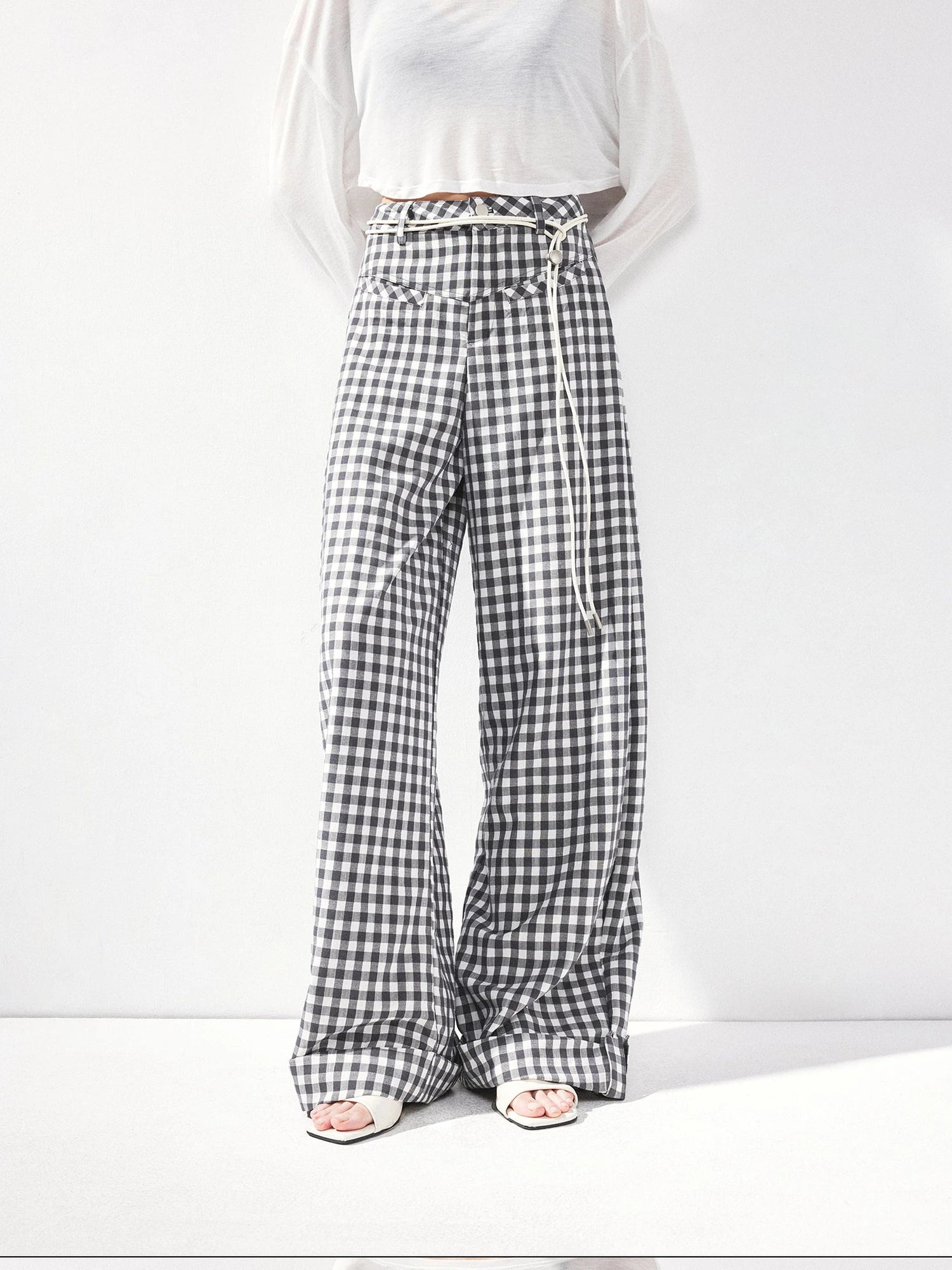 kvkv Low Waist Textured Check Wide Leg Trousers