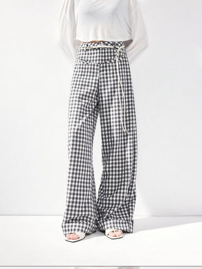 kvkv Low Waist Textured Check Wide Leg Trousers