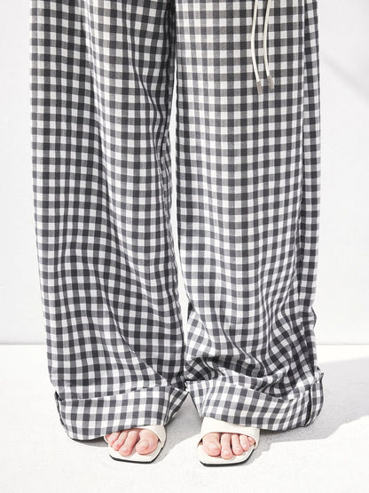 kvkv Low Waist Textured Check Wide Leg Trousers