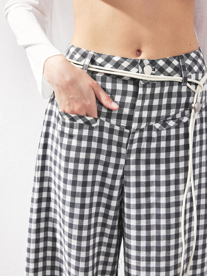 kvkv Low Waist Textured Check Wide Leg Trousers