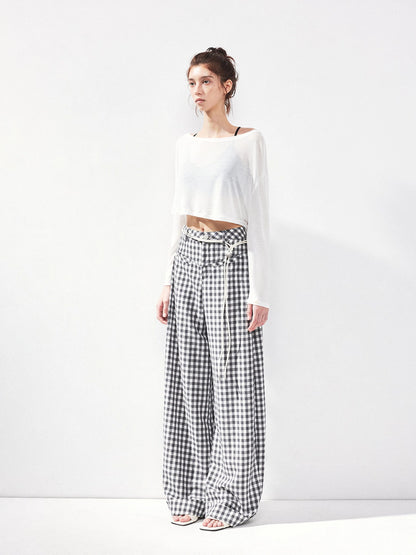 kvkv Low Waist Textured Check Wide Leg Trousers