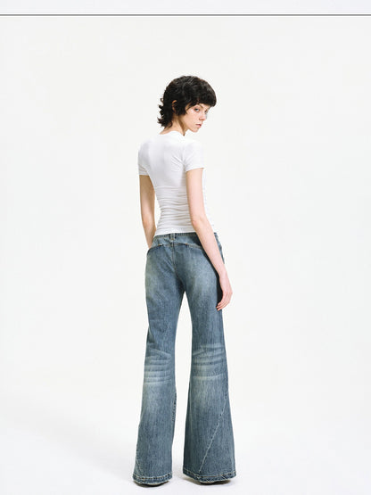 kvkv Low Waist Vintage Washed Flared Jeans With Curved Seam