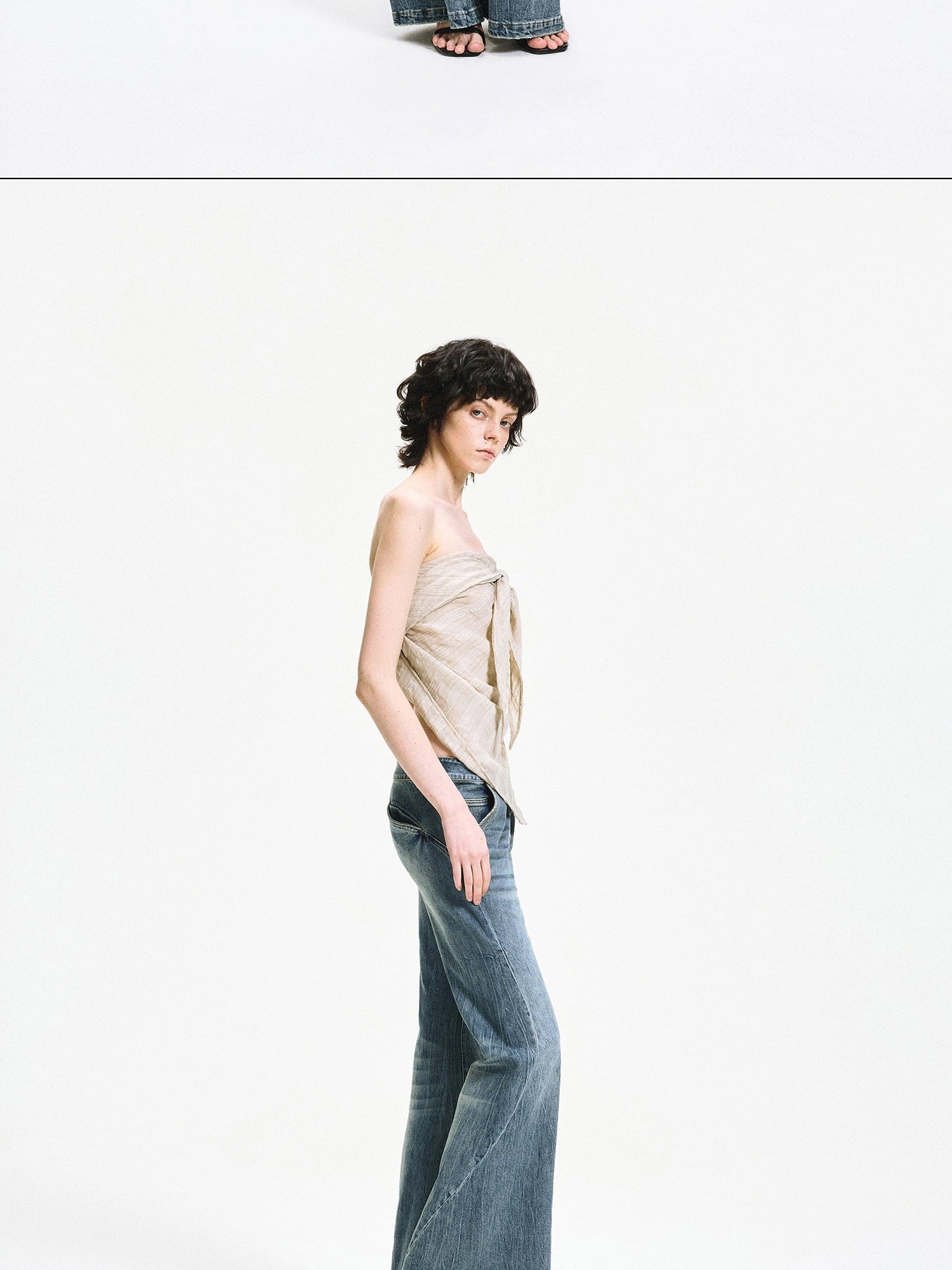 kvkv Low Waist Vintage Washed Flared Jeans With Curved Seam