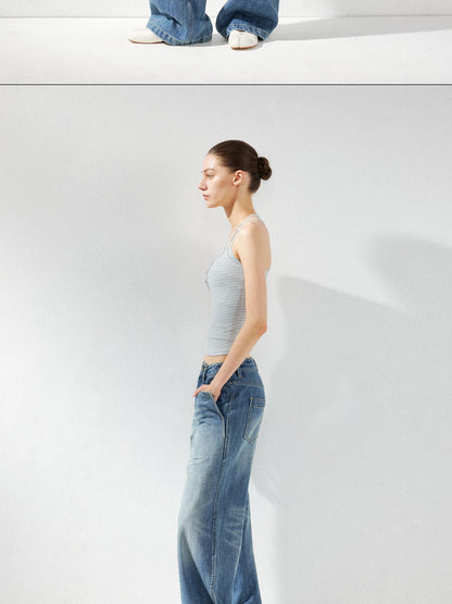 kvkv Low Waist Whisker Wash Relaxed Straight Jeans