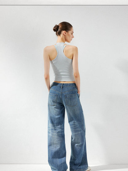 kvkv Low Waist Whisker Wash Relaxed Straight Jeans