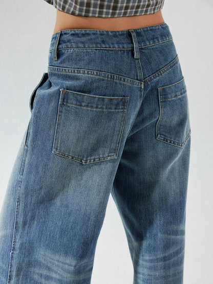 kvkv Low Waist Whisker Wash Relaxed Straight Jeans
