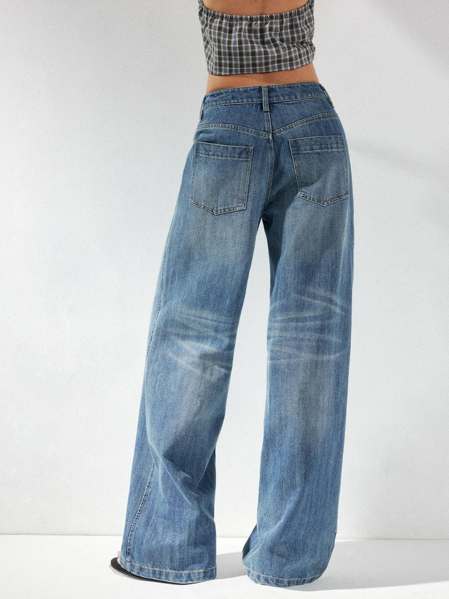 kvkv Low Waist Whisker Wash Relaxed Straight Jeans