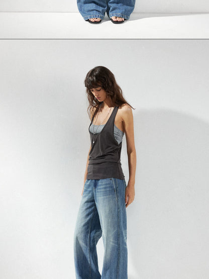 kvkv Low Waist Whisker Wash Relaxed Straight Jeans