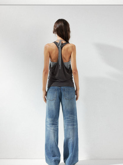 kvkv Low Waist Whisker Wash Relaxed Straight Jeans