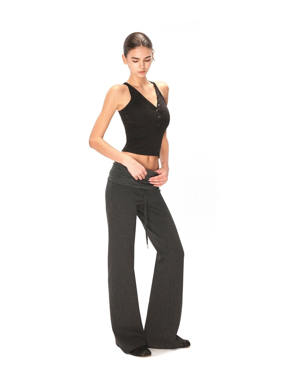 kvkv Lyocell Stretch Athletic Slim U Neck Button Women Casual Black Tank Tops
