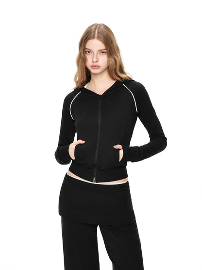 kvkv Matte Finish Zip Hoodie With Contrast Trim