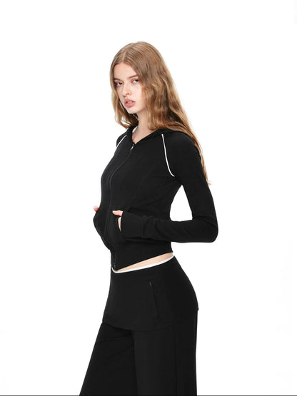 kvkv Matte Finish Zip Hoodie With Contrast Trim