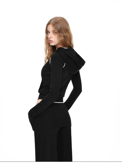 kvkv Matte Finish Zip Hoodie With Contrast Trim