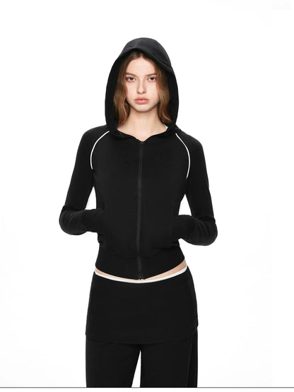 kvkv Matte Finish Zip Hoodie With Contrast Trim