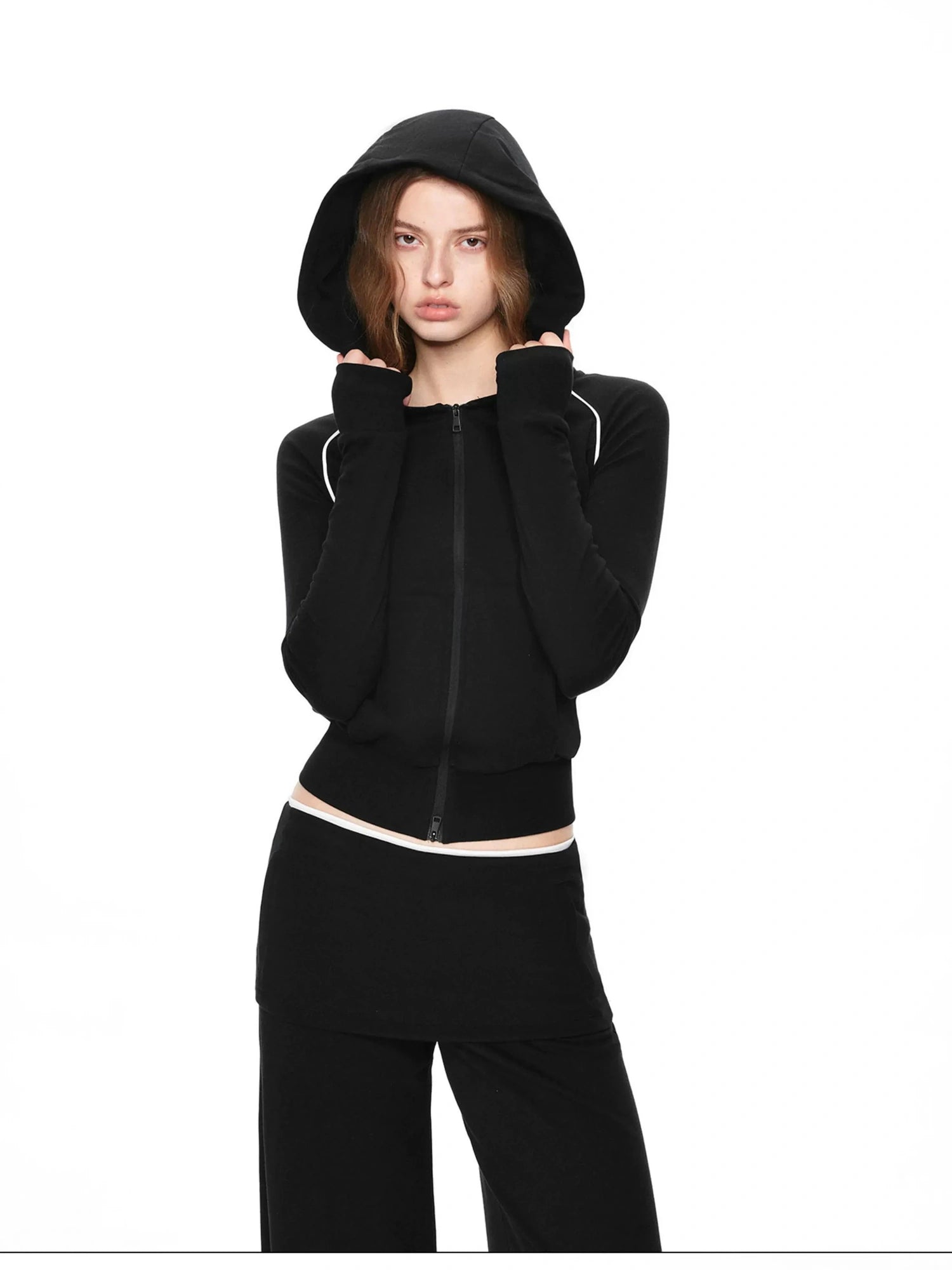 kvkv Matte Finish Zip Hoodie With Contrast Trim