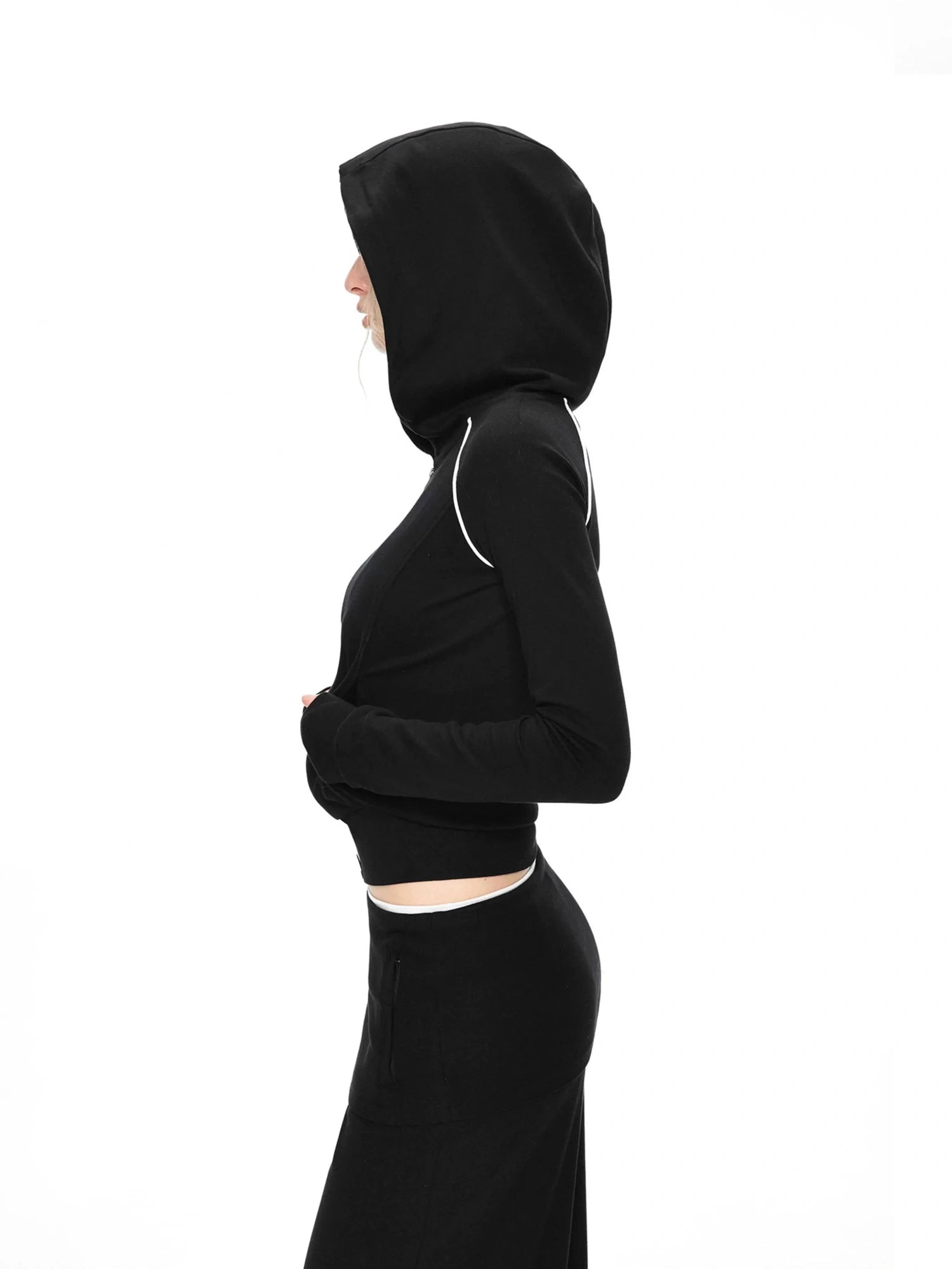 kvkv Matte Finish Zip Hoodie With Contrast Trim