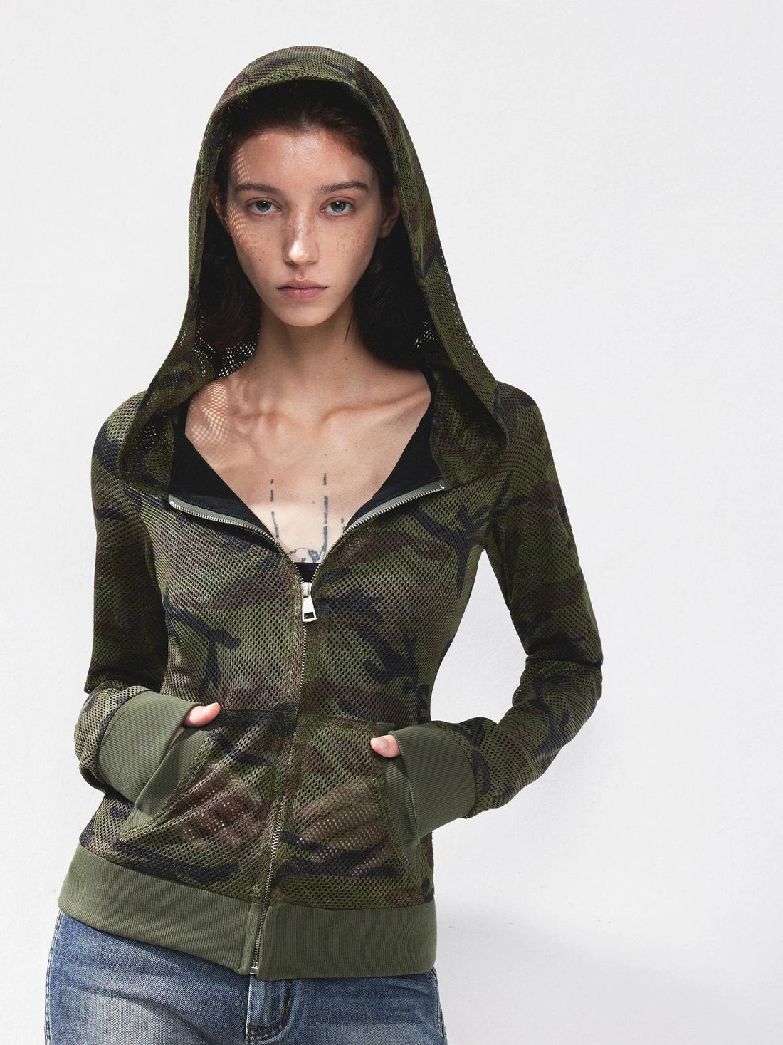 kvkv Mesh Camo Zip Up Hoodie