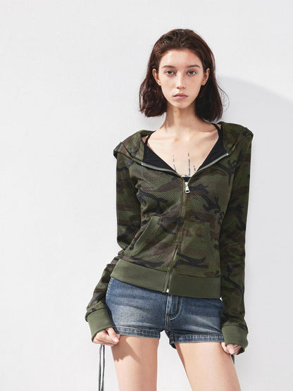 kvkv Mesh Camo Zip Up Hoodie
