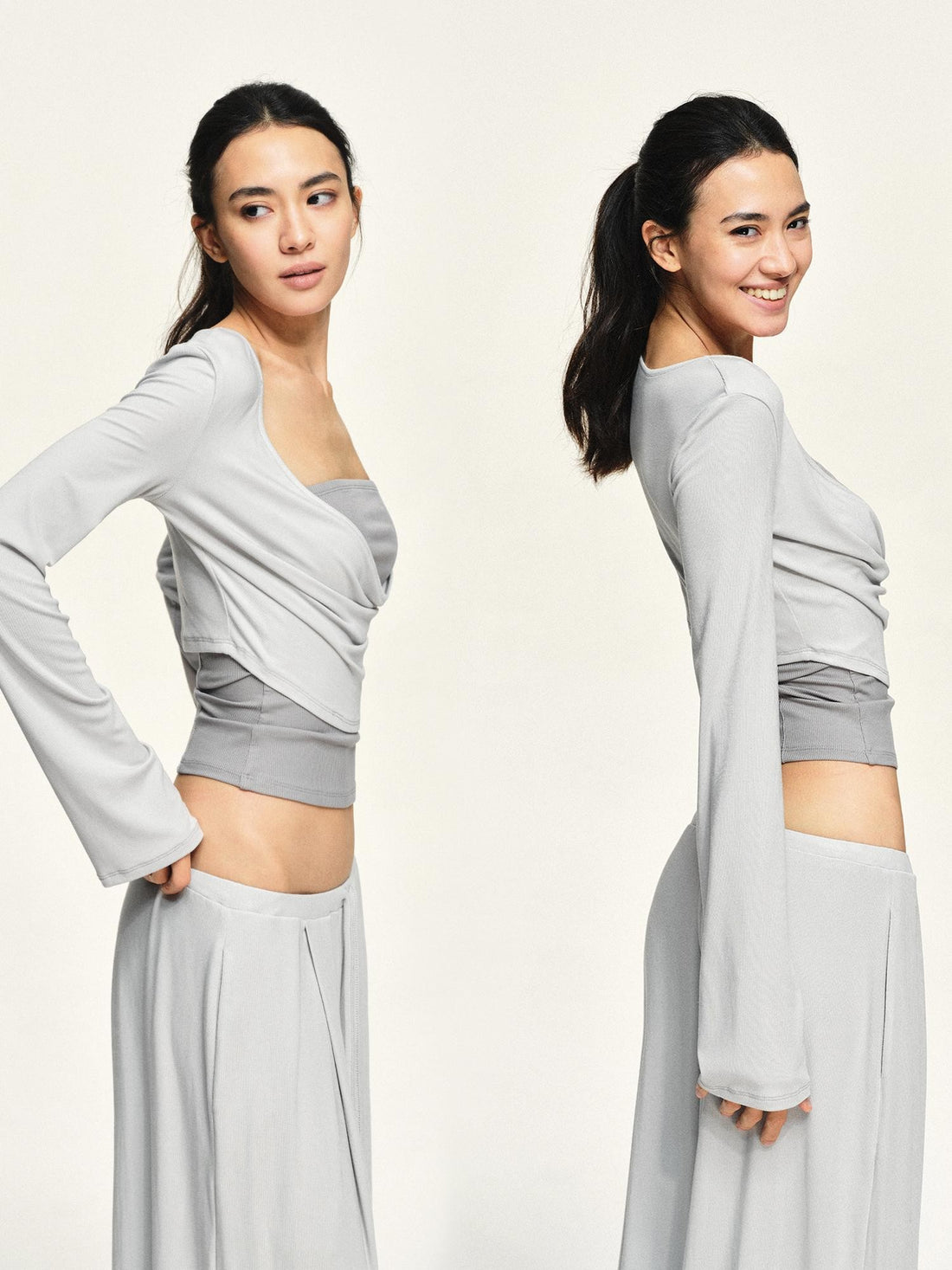 kvkv Mist Silver Grey Modal Cowl Neck Two Piece Women&