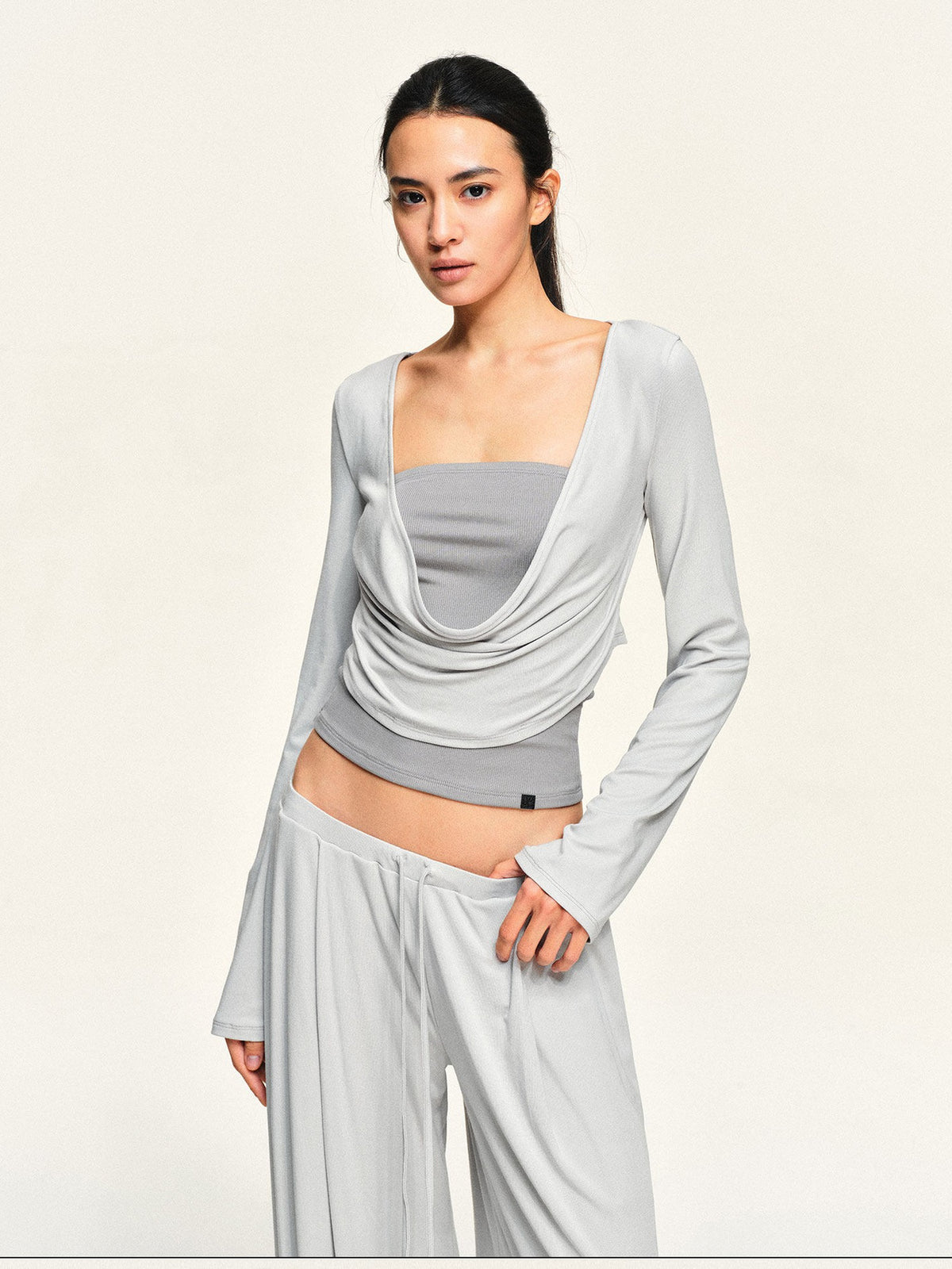 kvkv Mist Silver Grey Modal Cowl Neck Two Piece Women&