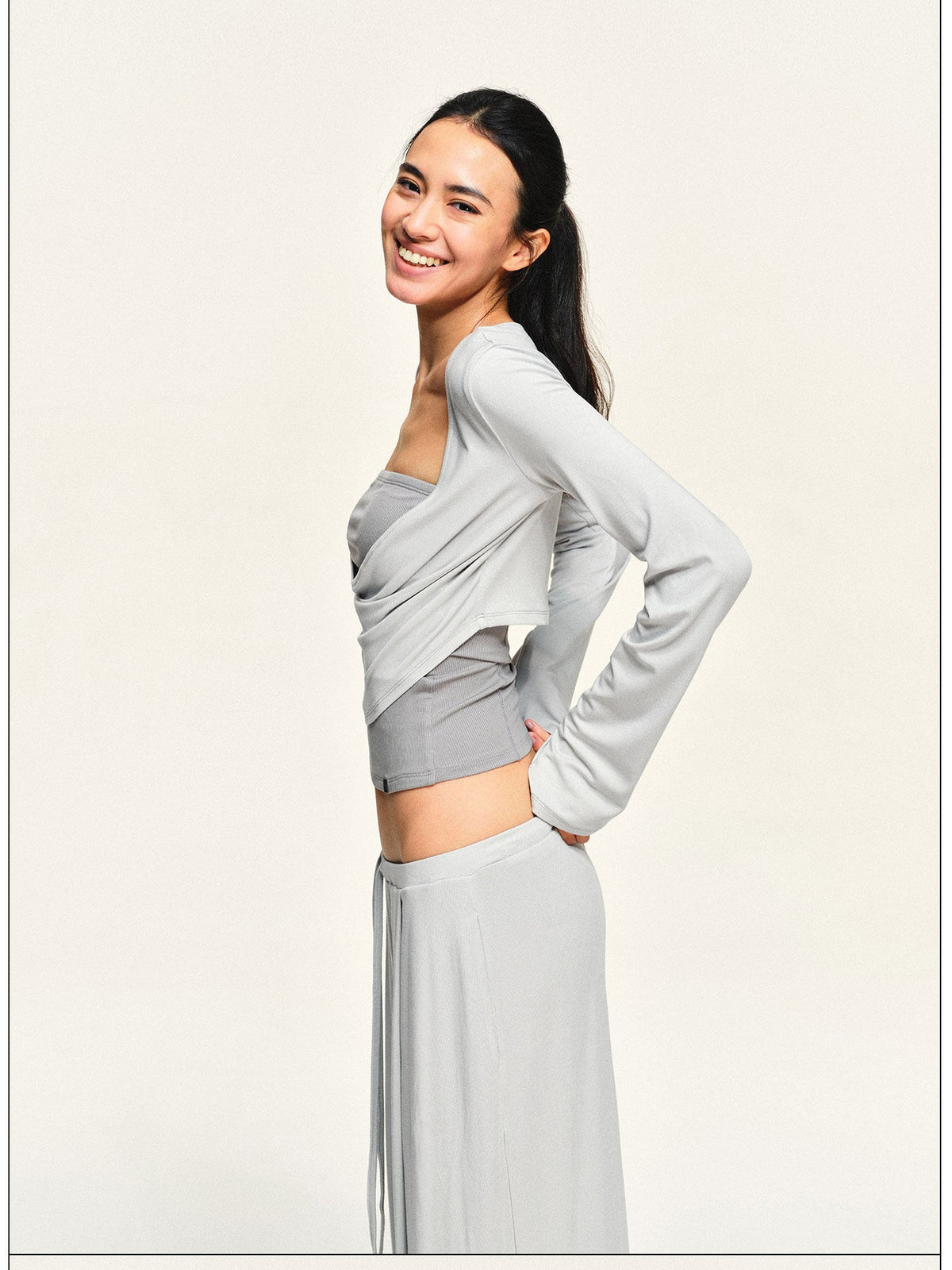 kvkv Mist Silver Grey Modal Cowl Neck Two Piece Women&