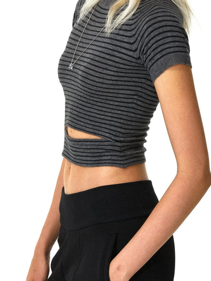 kvkv Modal Wool Blend Striped Knit Short Sleeve V-neck T-shirt Long Sleeve