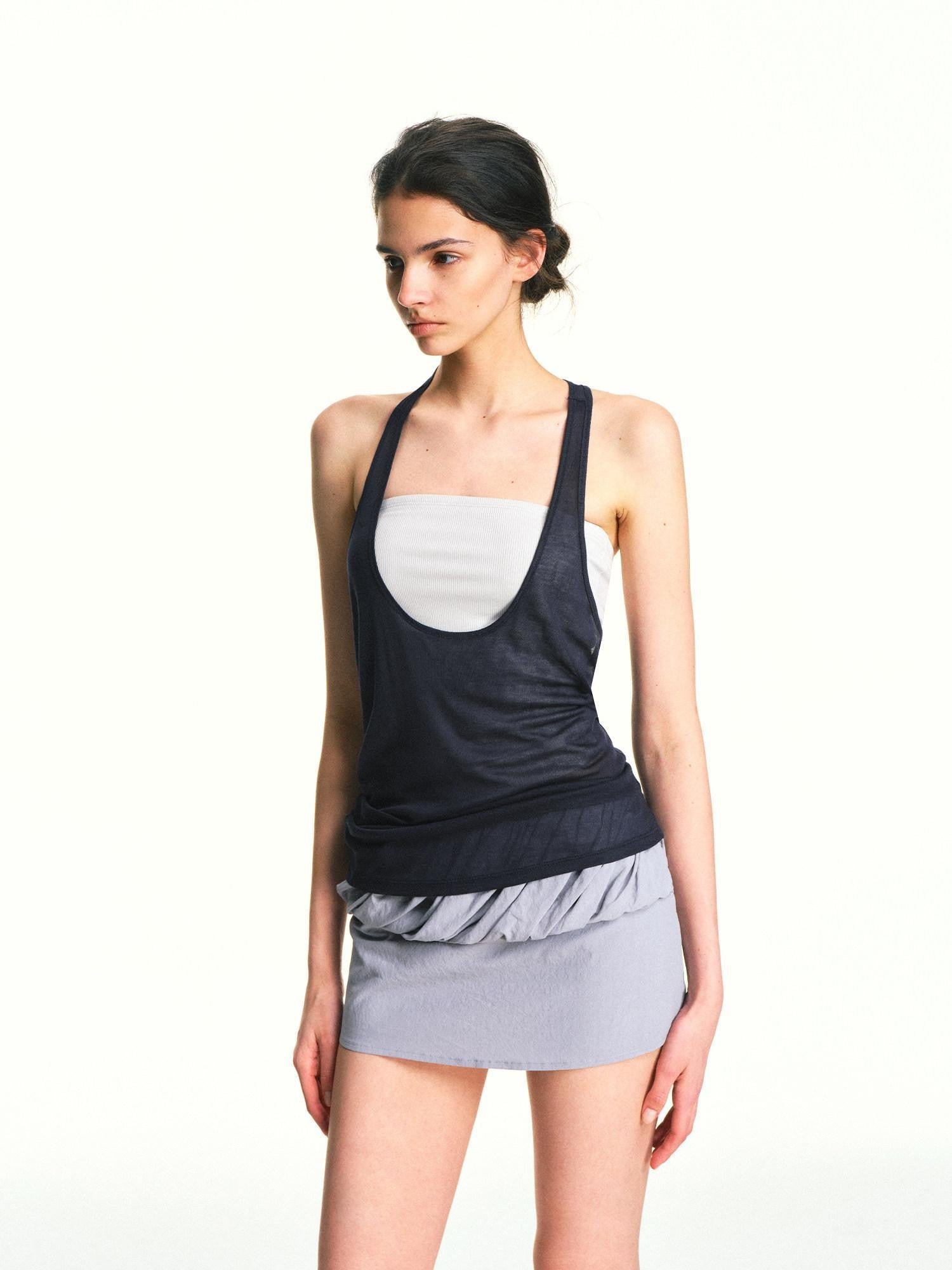 kvkv Navy Asymmetrical Two Piece Strappy Back U Neck Women&