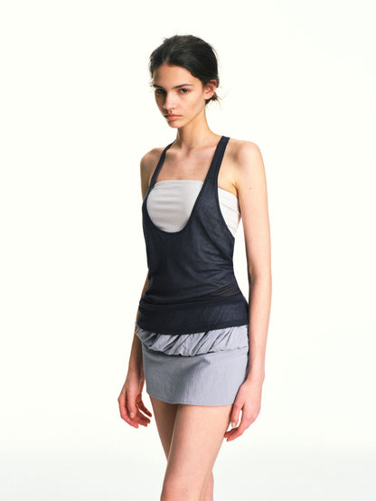 kvkv Navy Asymmetrical Two Piece Strappy Back U Neck Women&