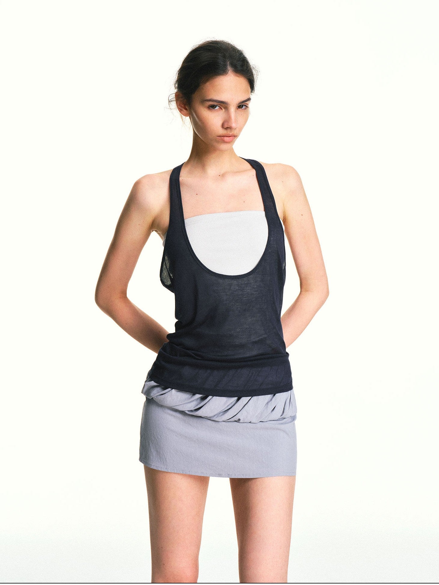 kvkv Navy Asymmetrical Two Piece Strappy Back U Neck Women&