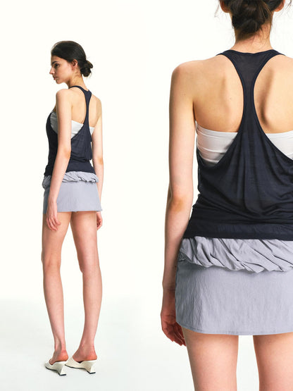 kvkv Navy Asymmetrical Two Piece Strappy Back U Neck Women&