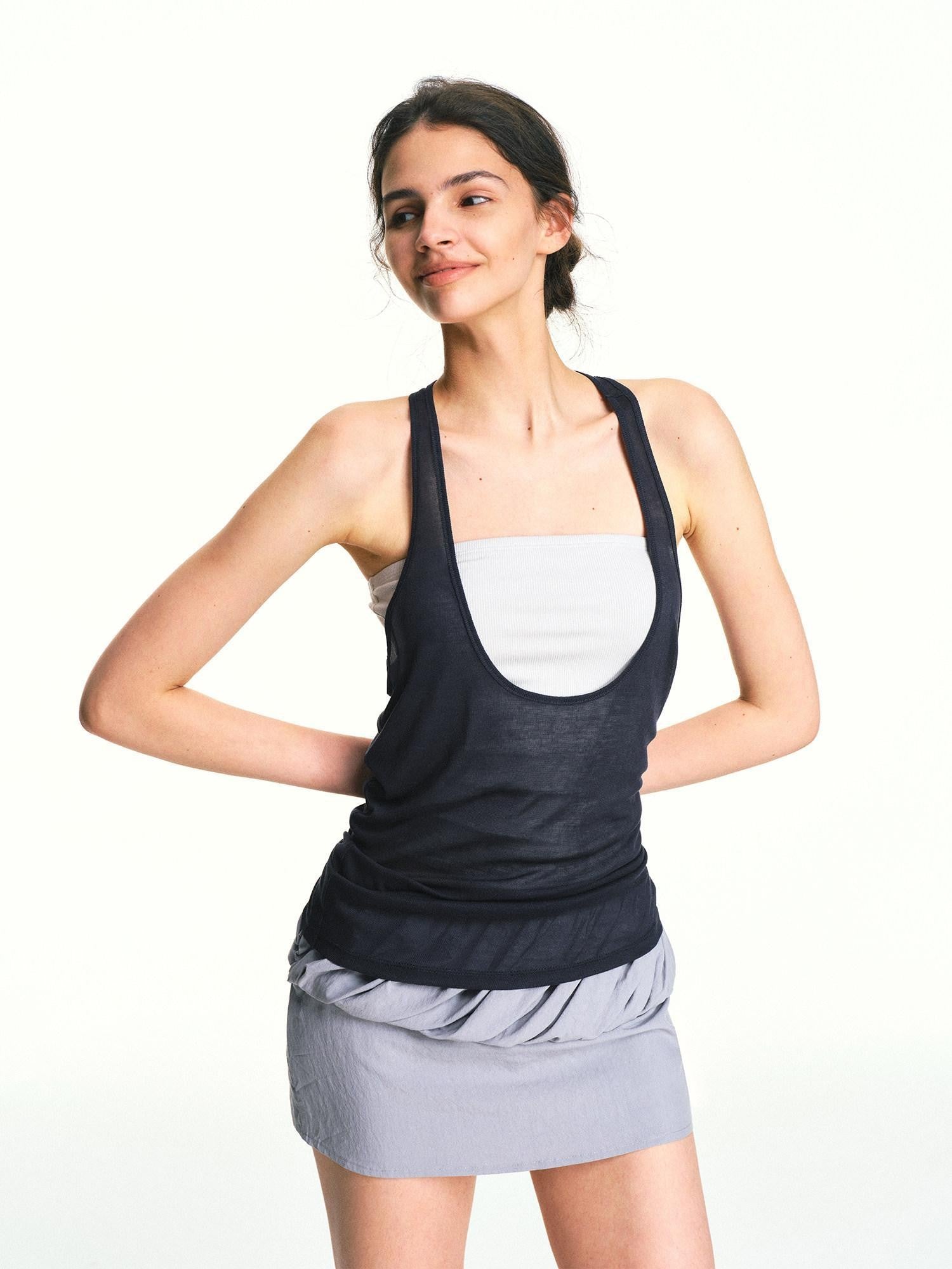 kvkv Navy Asymmetrical Two Piece Strappy Back U Neck Women&
