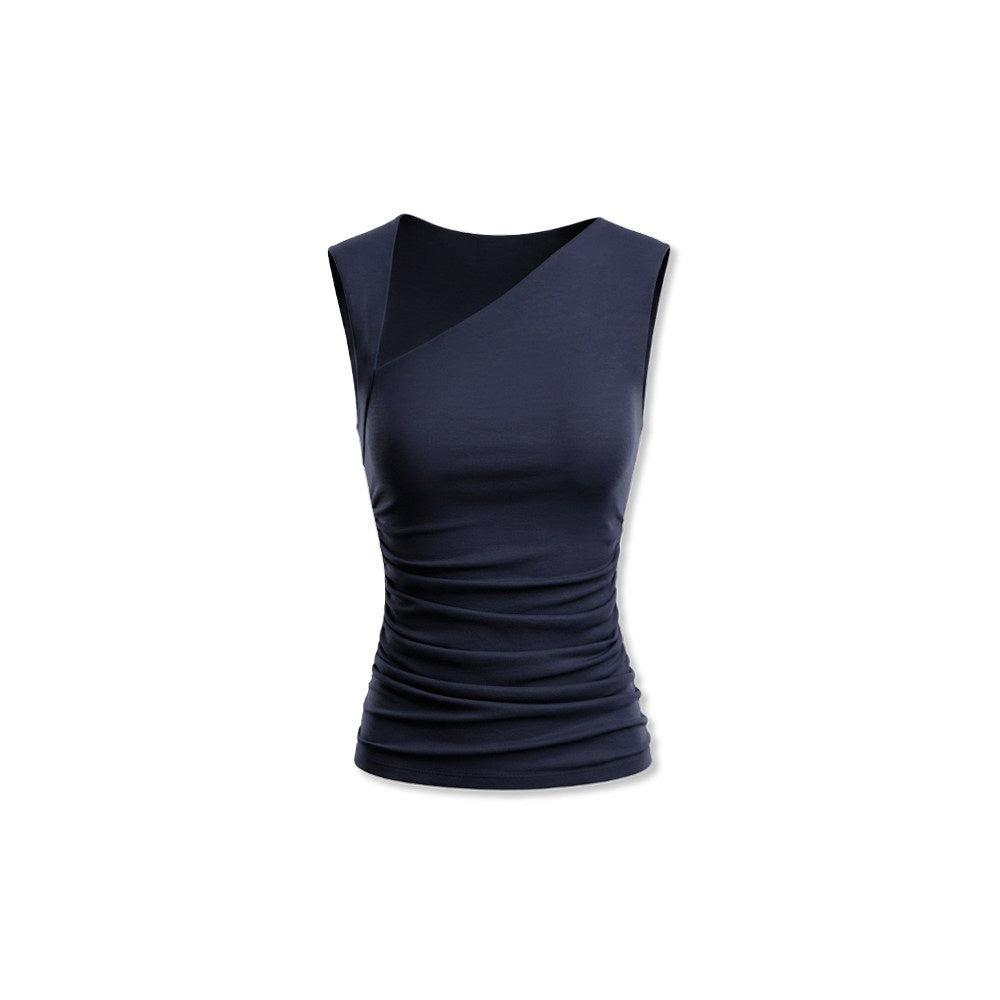 kvkv_Navy_Blue_One_Shoulder_Square_Neck_Ruched_Slim_Women&