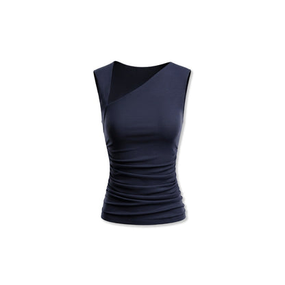 kvkv_Navy_Blue_One_Shoulder_Square_Neck_Ruched_Slim_Women&