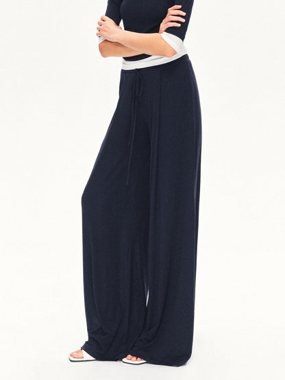 kvkv Navy Breathable Pleated Elastic Waist Women&