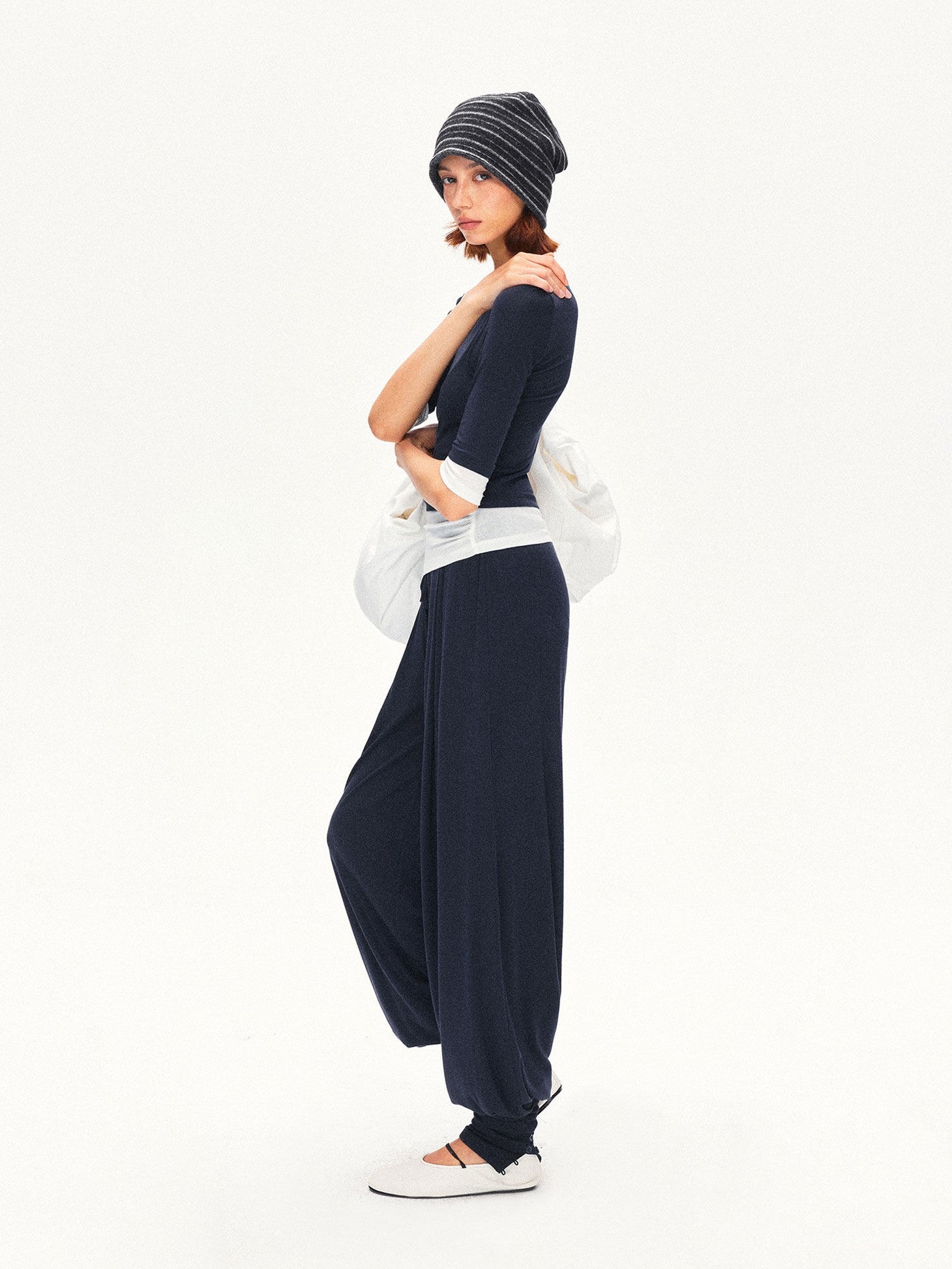 kvkv Navy Breathable Pleated Elastic Waist Women&