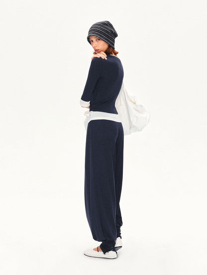 kvkv Navy Breathable Pleated Elastic Waist Women&