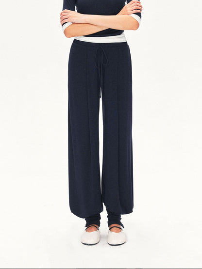kvkv Navy Breathable Pleated Elastic Waist Women&
