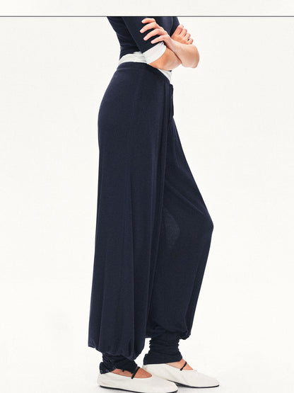 kvkv Navy Breathable Pleated Elastic Waist Women&