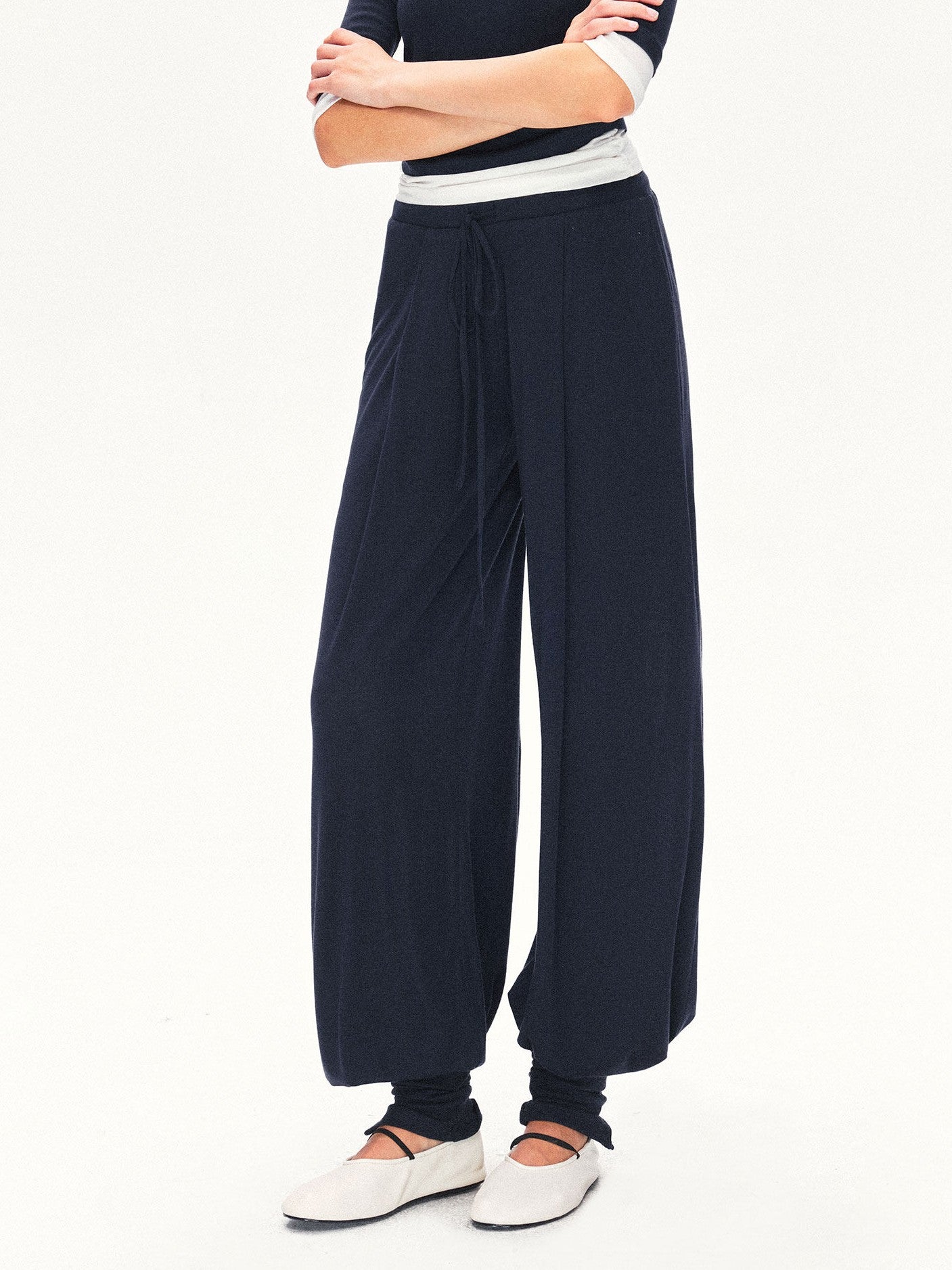 kvkv Navy Breathable Pleated Elastic Waist Women&