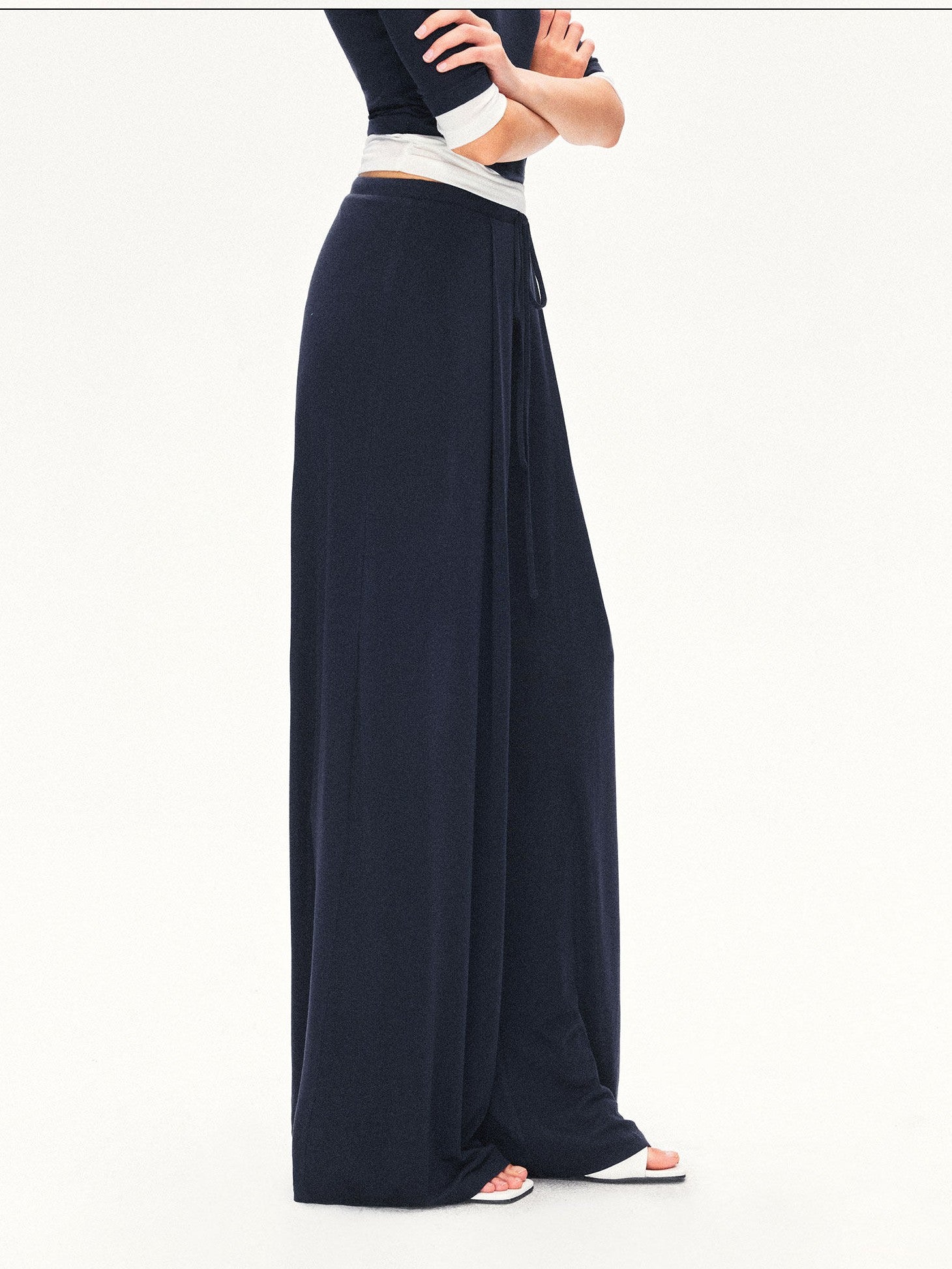 kvkv Navy Breathable Pleated Elastic Waist Women&