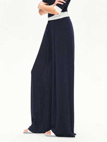 kvkv Navy Breathable Pleated Elastic Waist Women&