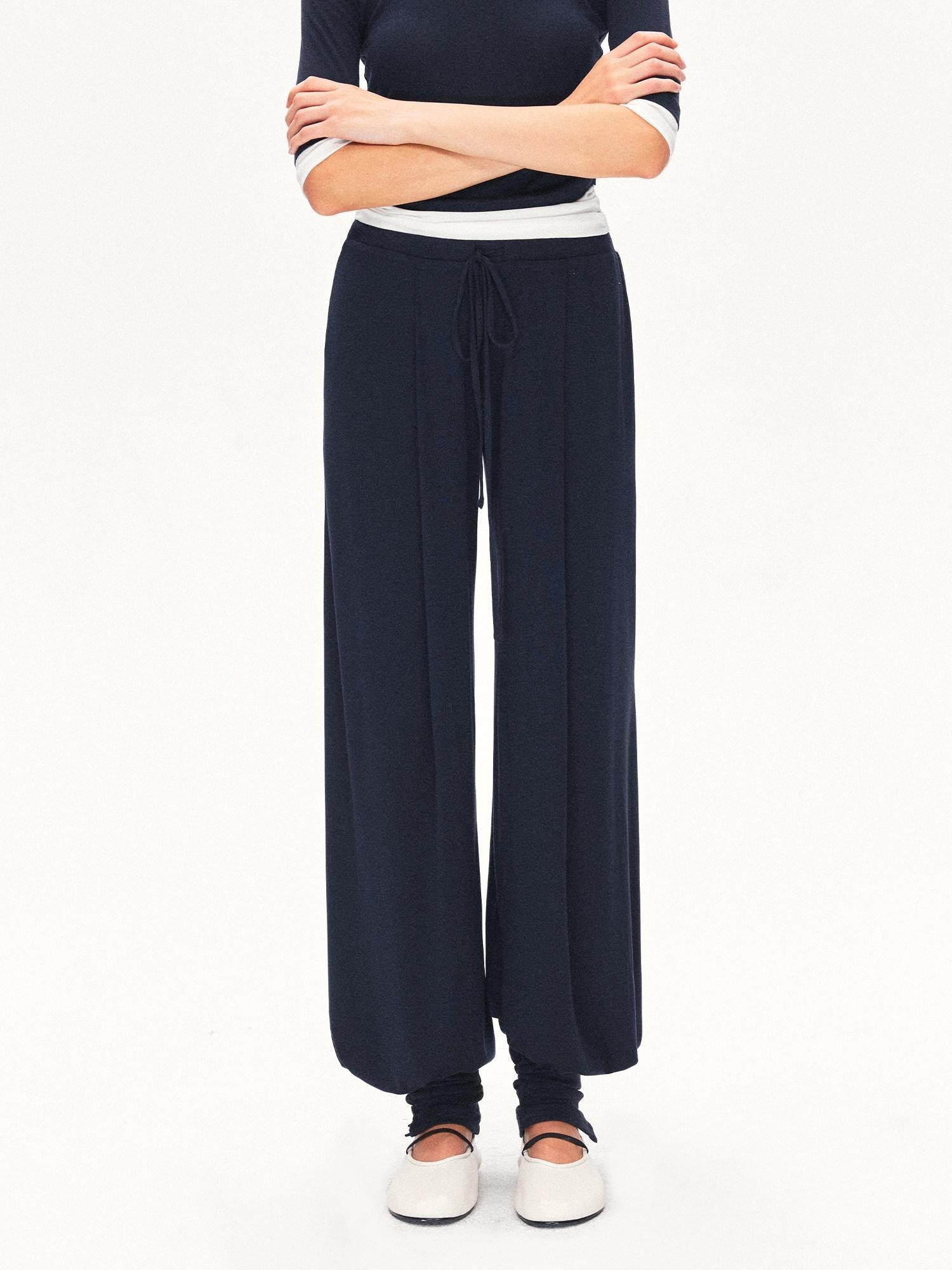 kvkv Navy Breathable Pleated Elastic Waist Women&