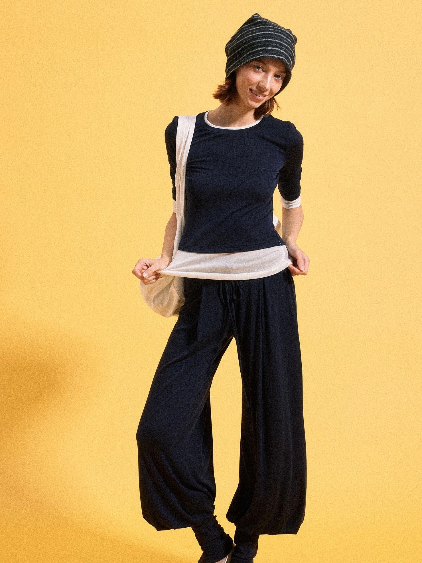 kvkv Navy Breathable Pleated Elastic Waist Women&