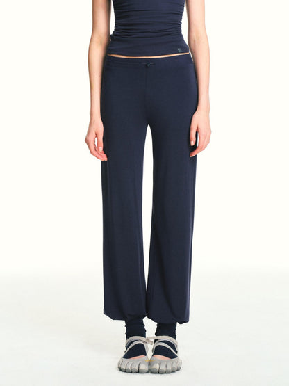 kvkv Navy Drawstring Mid Low Waist Detachable Stirrup Cuff Women&