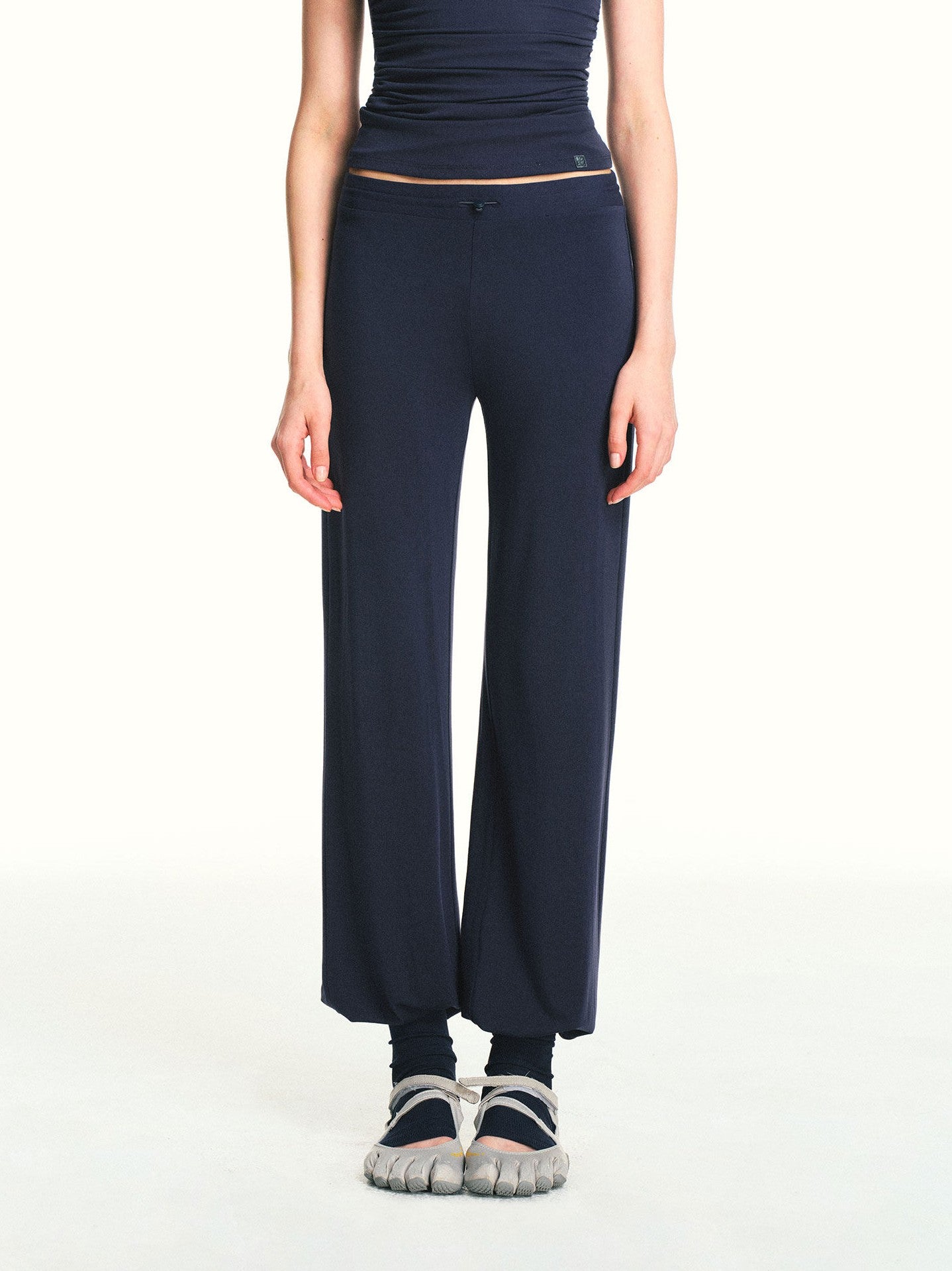 kvkv Navy Drawstring Mid Low Waist Detachable Stirrup Cuff Women&