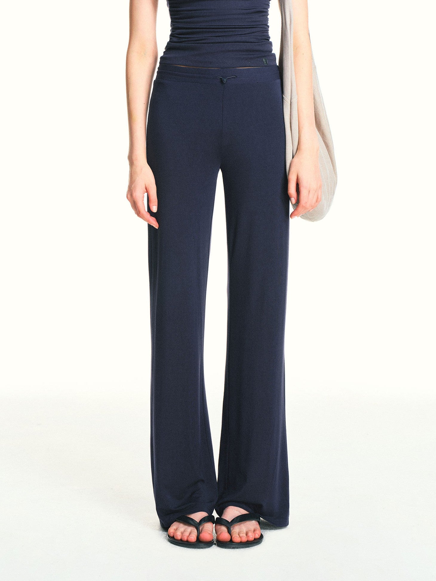 kvkv Navy Drawstring Mid Low Waist Detachable Stirrup Cuff Women&