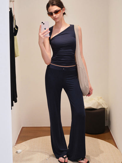 kvkv Navy Drawstring Mid Low Waist Detachable Stirrup Cuff Women&